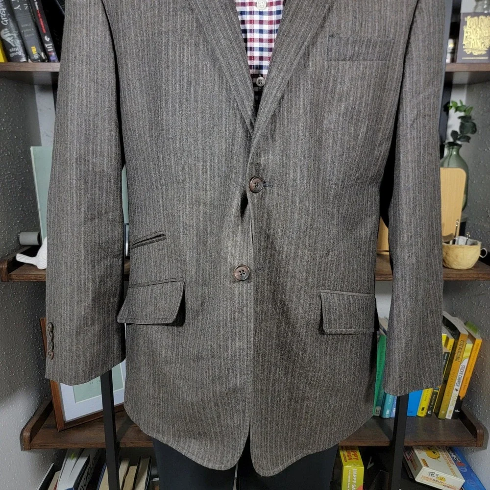 VTG Calvin Klein Mens Flannel Sport Coat Blazer Two Button Brown Striped Wool XL